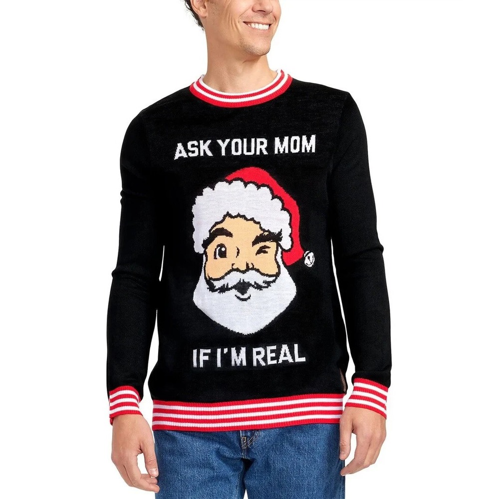 TIPSY ELVES‎ ASK YOUR MOM UGLY CHRISTMAS SWEATER Men's Size 5XL  BLACK  NEW!!